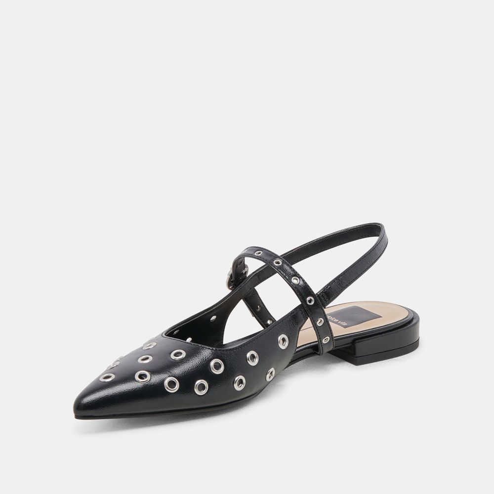 Dolce Vita Penney Stud Crinkle Patent Women Flats Black | US-894560BGP