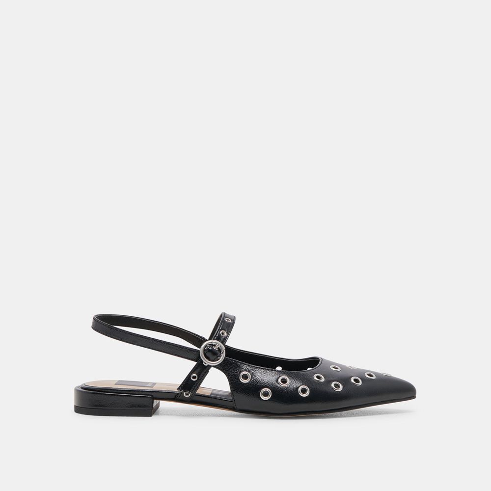 Dolce Vita Penney Stud Crinkle Patent Women Flats Black | US-894560BGP