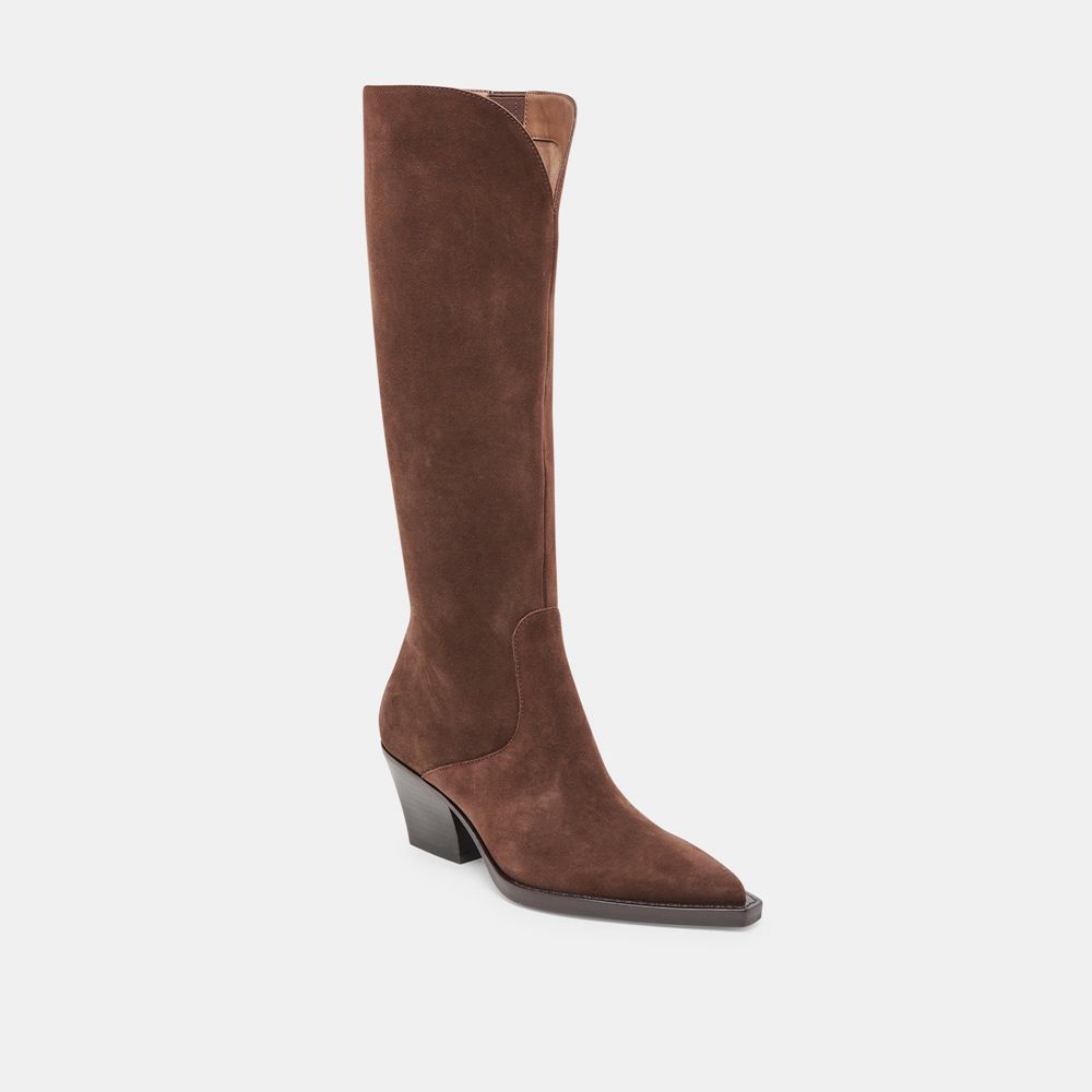 Dolce Vita Raj Suede Women Western Boots Dark Brown | US-234710JXF