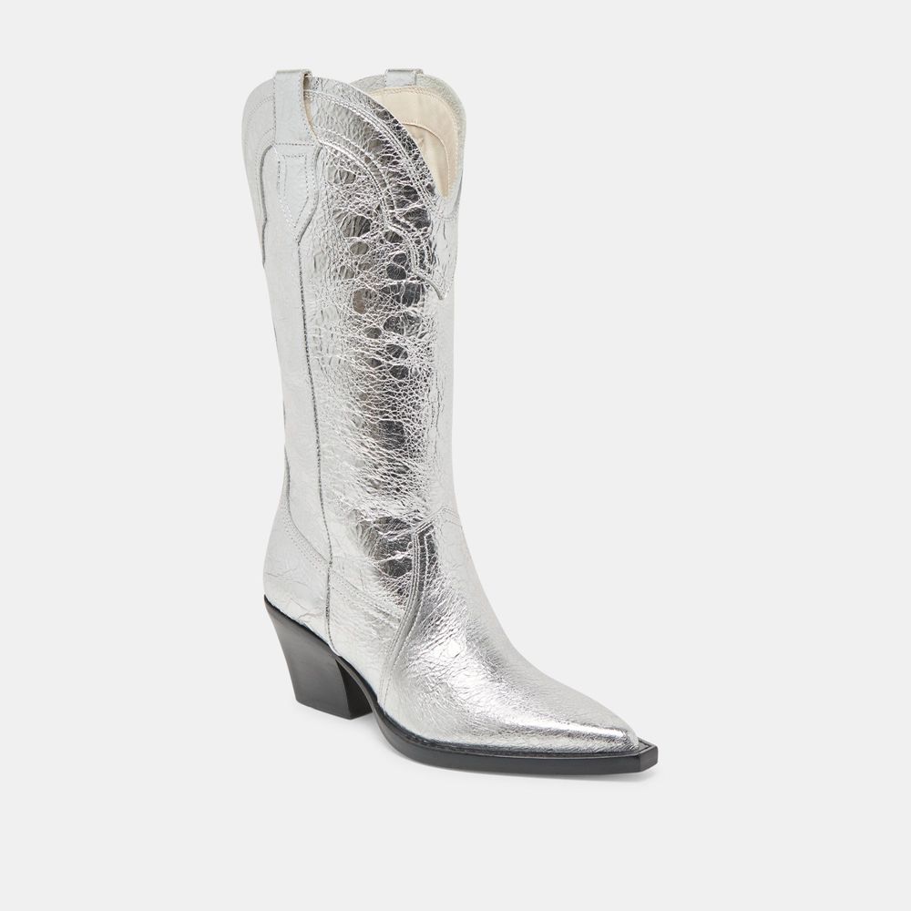 Dolce Vita Rasima Leather Women Western Boots Silver | US-548927AMX