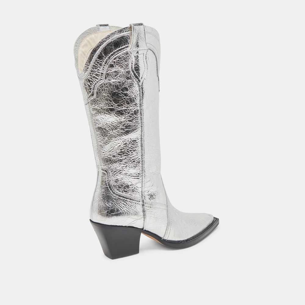 Dolce Vita Rasima Leather Women Western Boots Silver | US-548927AMX