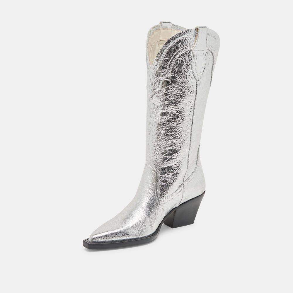 Dolce Vita Rasima Leather Women Western Boots Silver | US-548927AMX