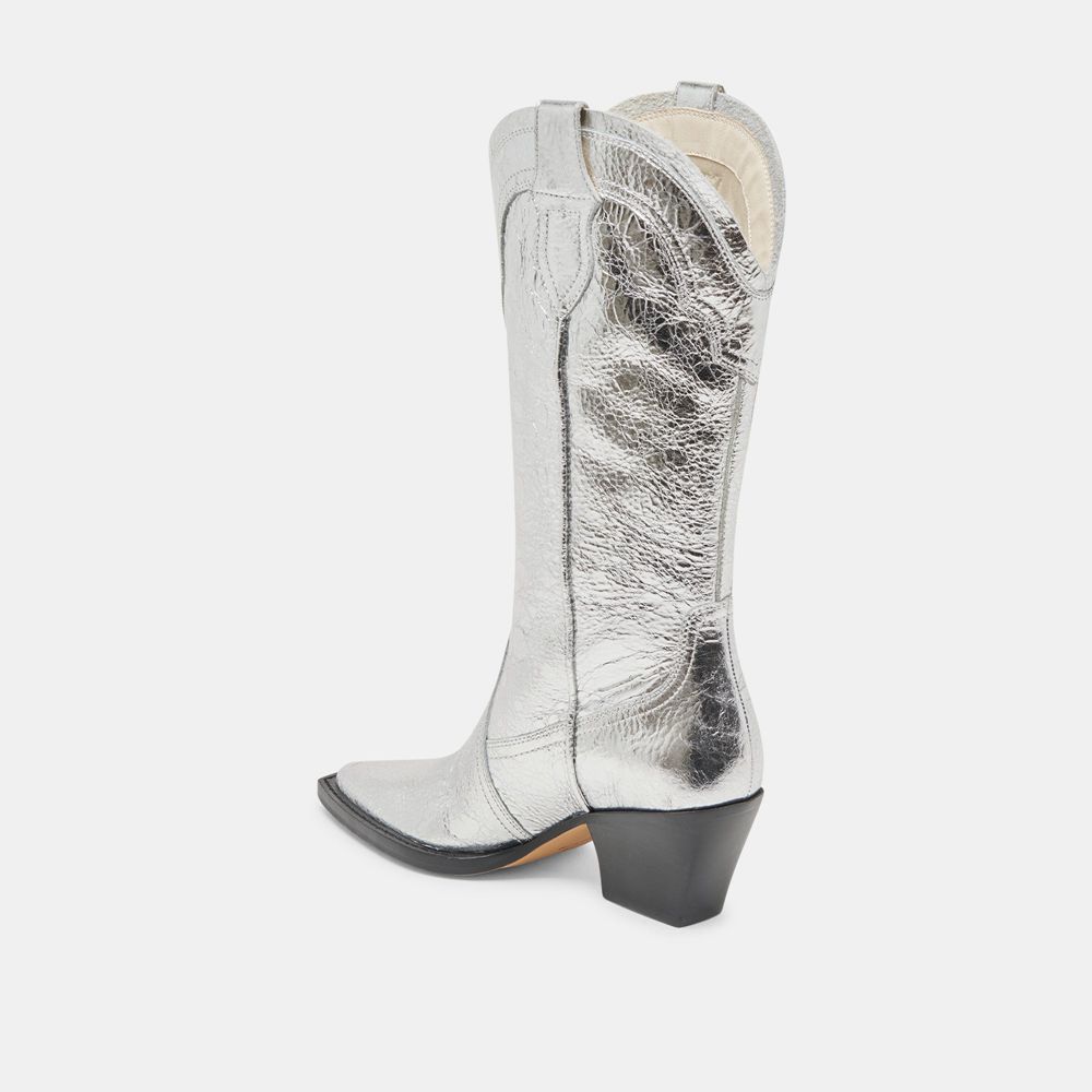 Dolce Vita Rasima Leather Women Western Boots Silver | US-548927AMX