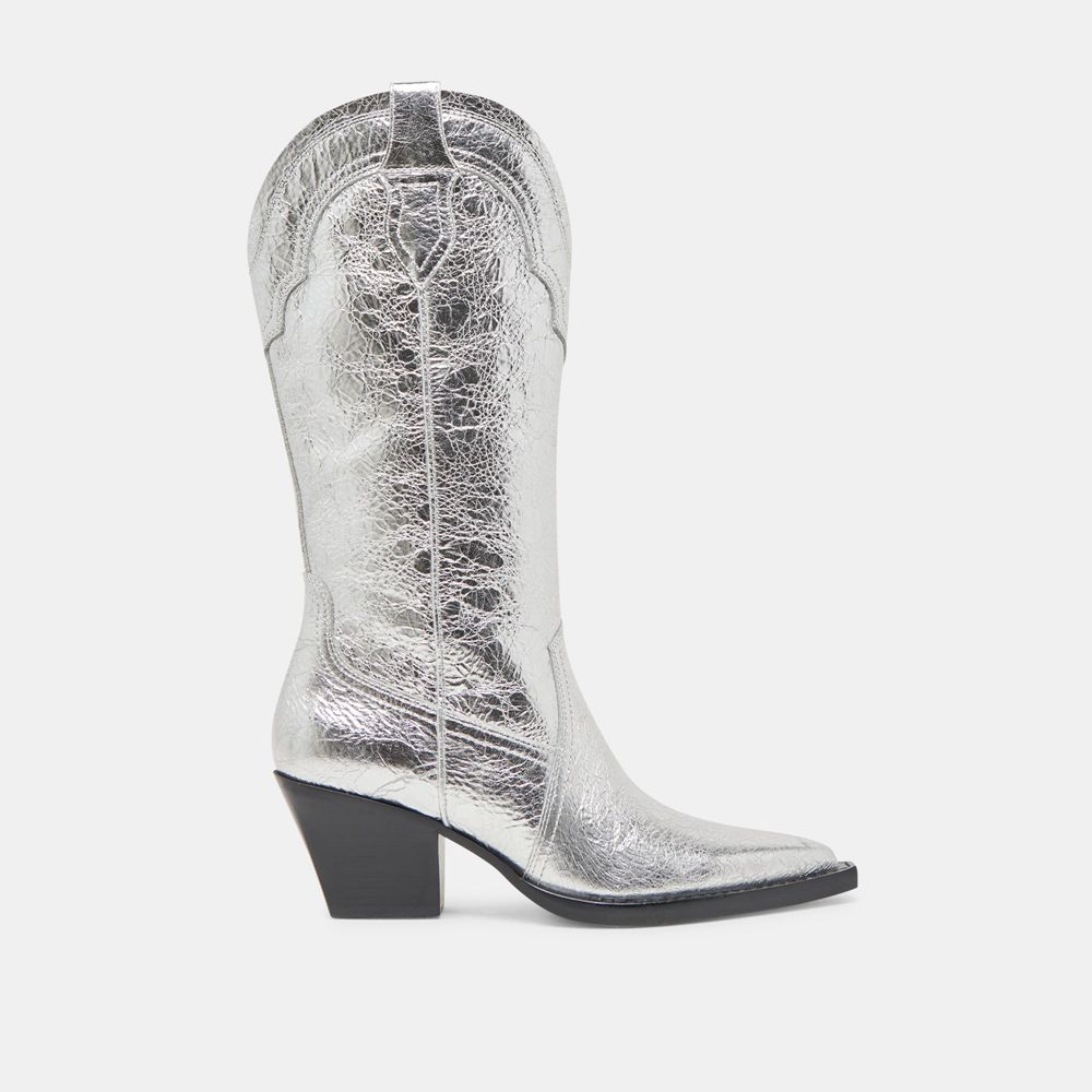 Dolce Vita Rasima Leather Women Western Boots Silver | US-548927AMX