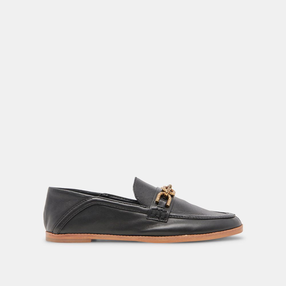 Dolce Vita Reign Leather Women Flats Black | US-193074KVQ