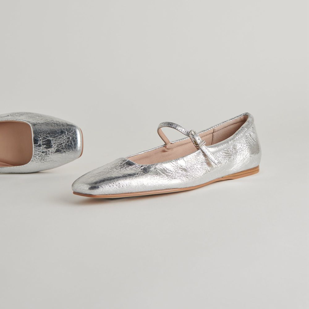 Dolce Vita Reyes Leather Women Ballet Flats Silver | US-639054STZ