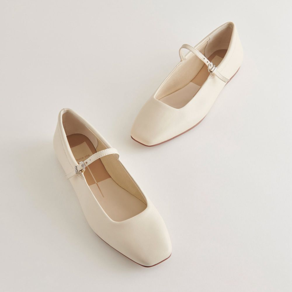 Dolce Vita Reyes Wide Leather Women Ballet Flats Cream | US-413796CKV