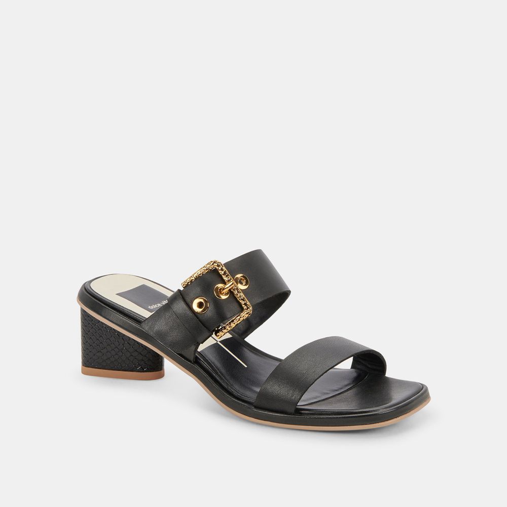 Dolce Vita Riva Leather Women Sandals Black | US-827390EJU