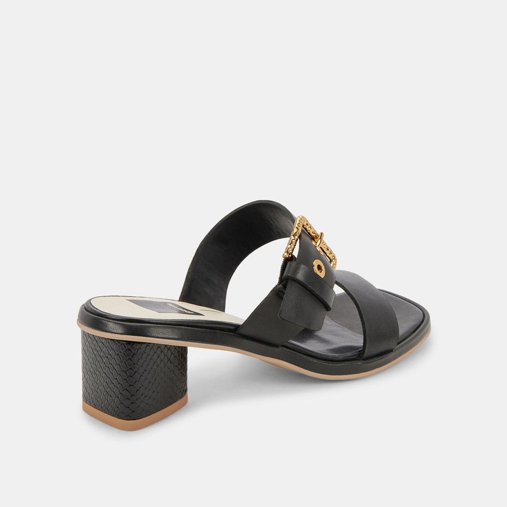 Dolce Vita Riva Leather Women Sandals Black | US-827390EJU