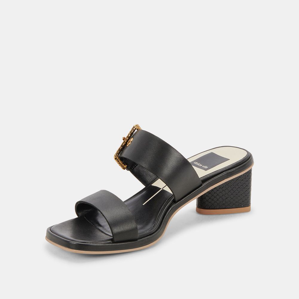 Dolce Vita Riva Leather Women Sandals Black | US-827390EJU