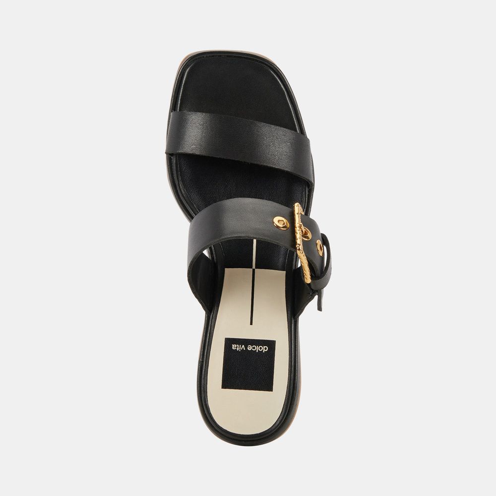 Dolce Vita Riva Leather Women Sandals Black | US-827390EJU