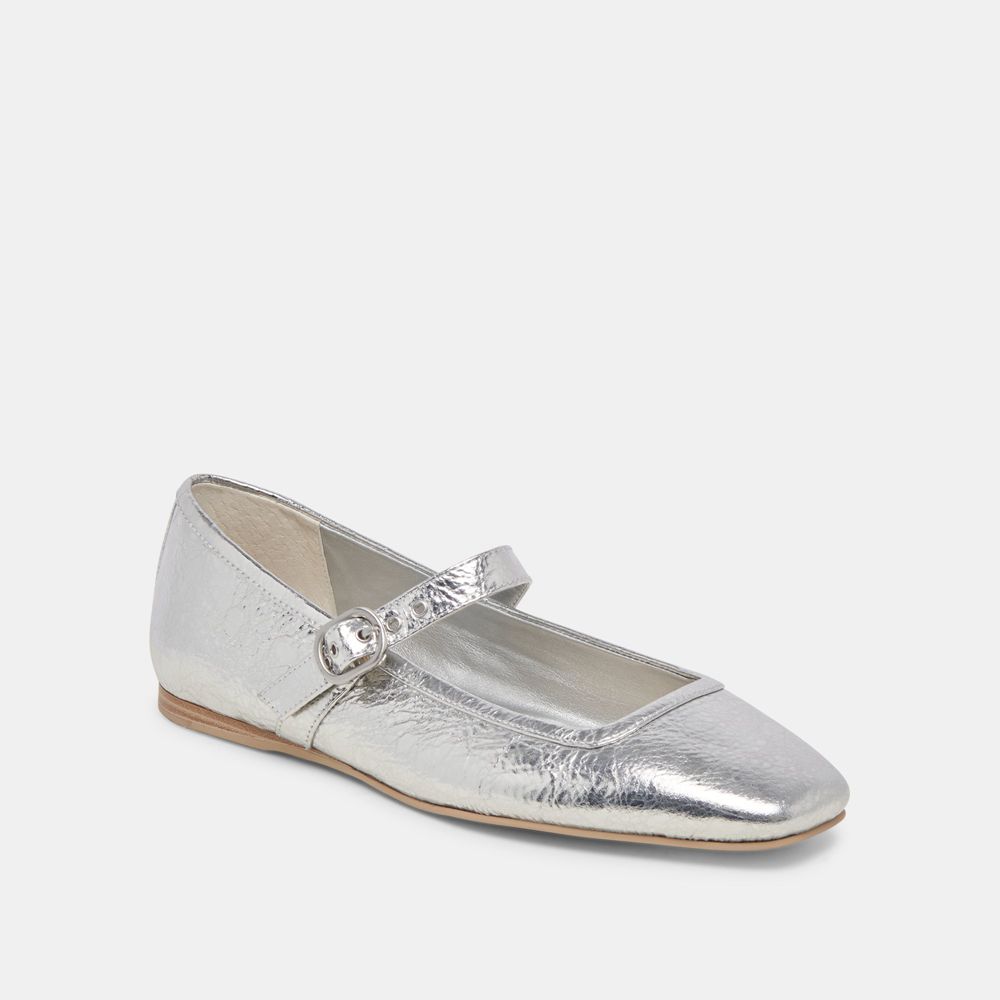 Dolce Vita Rodni Leather Women Ballet Flats Silver | US-162590NZP