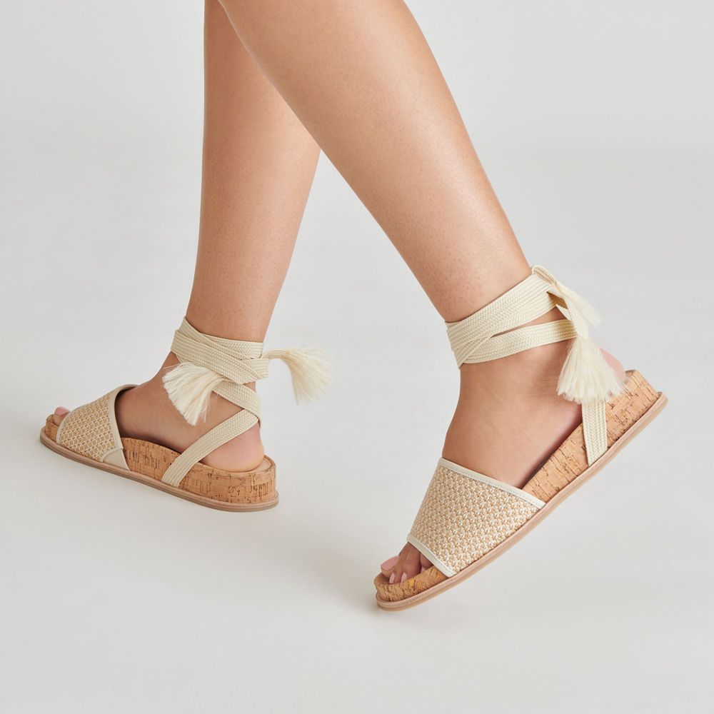 Dolce Vita Salacy Raffia Women Sandals White / Brown | US-658290NDP