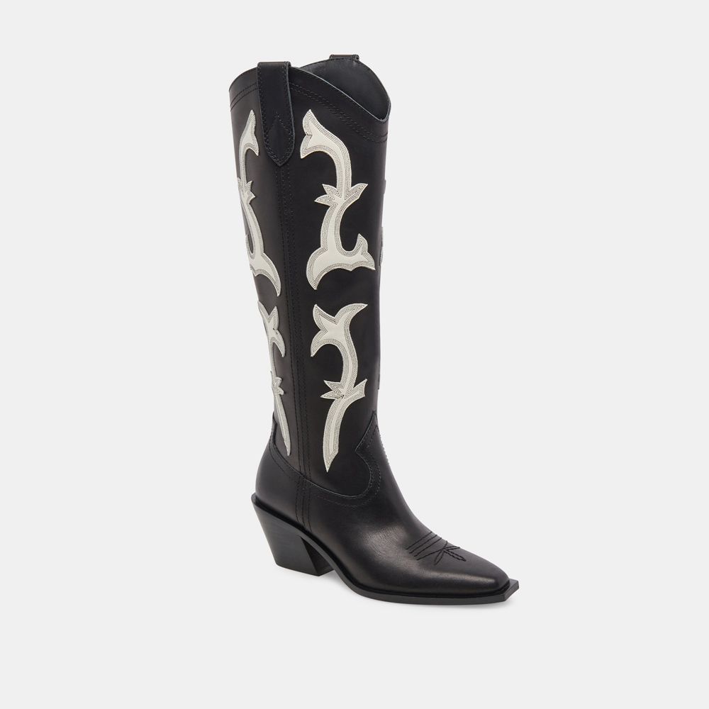 Dolce Vita Samare Leather Women Western Boots Black / White | US-965814WLY