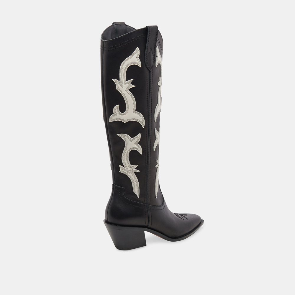 Dolce Vita Samare Leather Women Western Boots Black / White | US-965814WLY