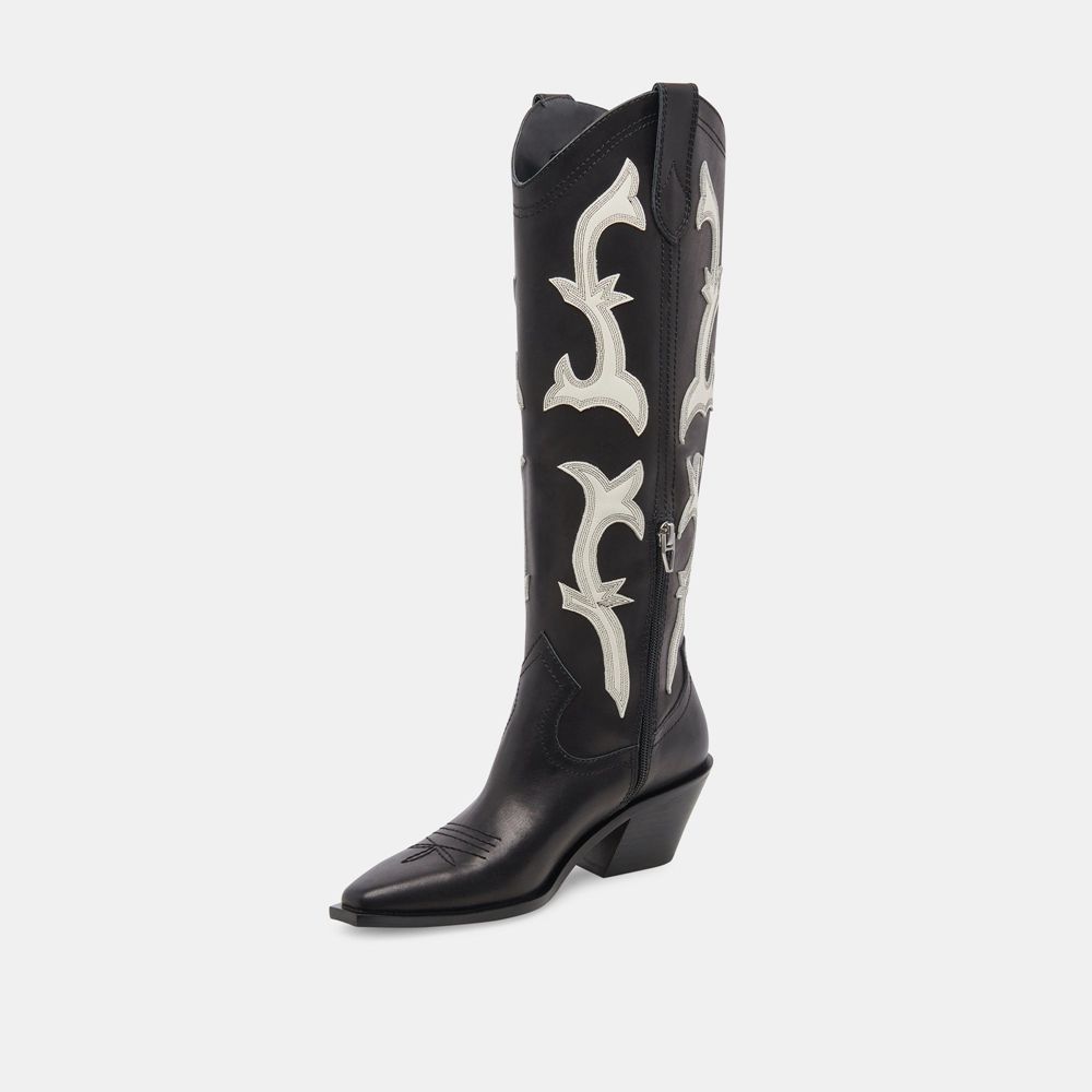 Dolce Vita Samare Leather Women Western Boots Black / White | US-965814WLY