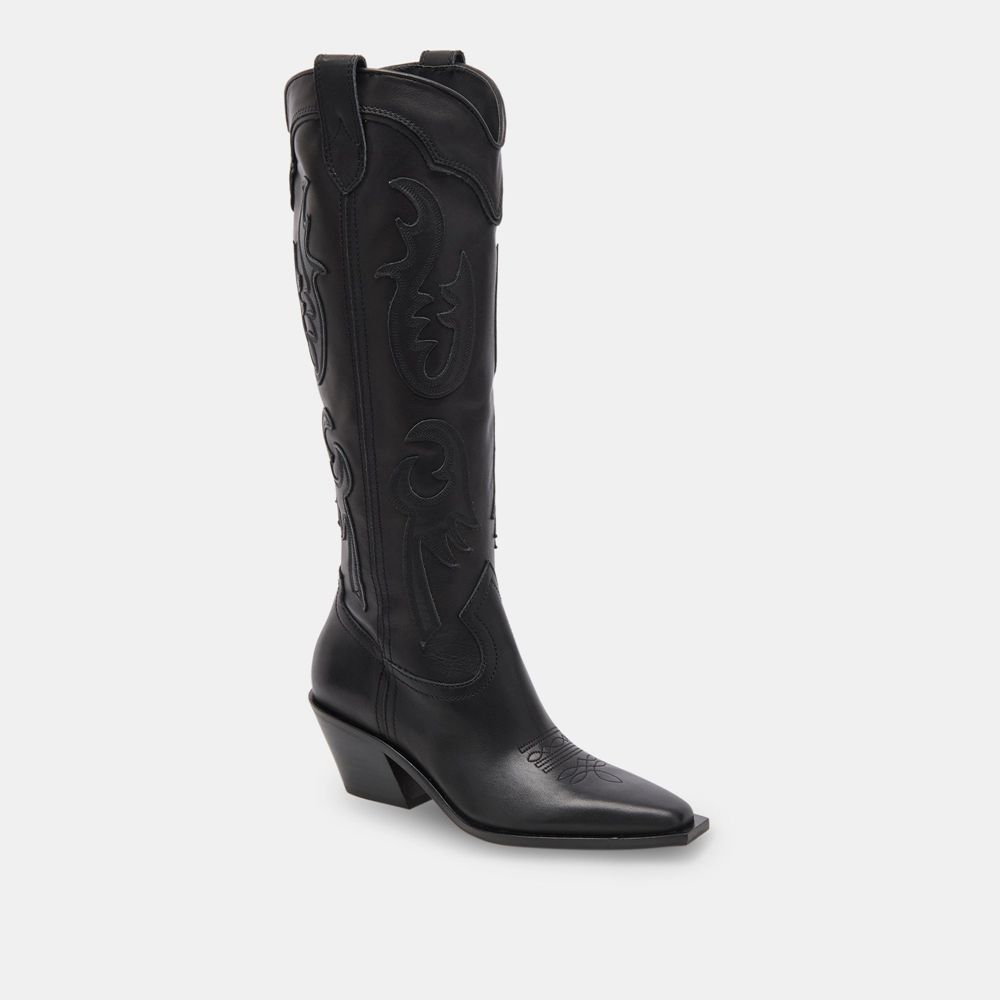 Dolce Vita Samsin Leather Women Western Boots Black | US-361895UJI