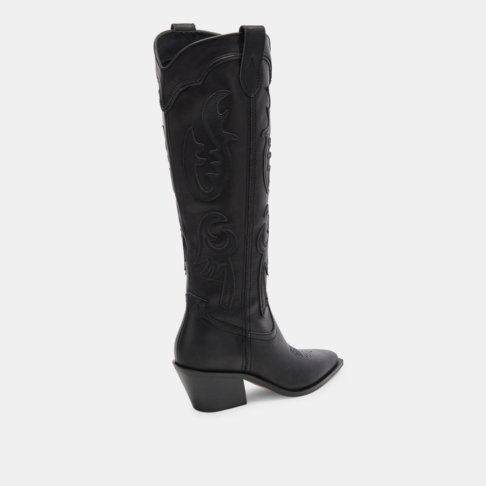 Dolce Vita Samsin Leather Women Western Boots Black | US-361895UJI