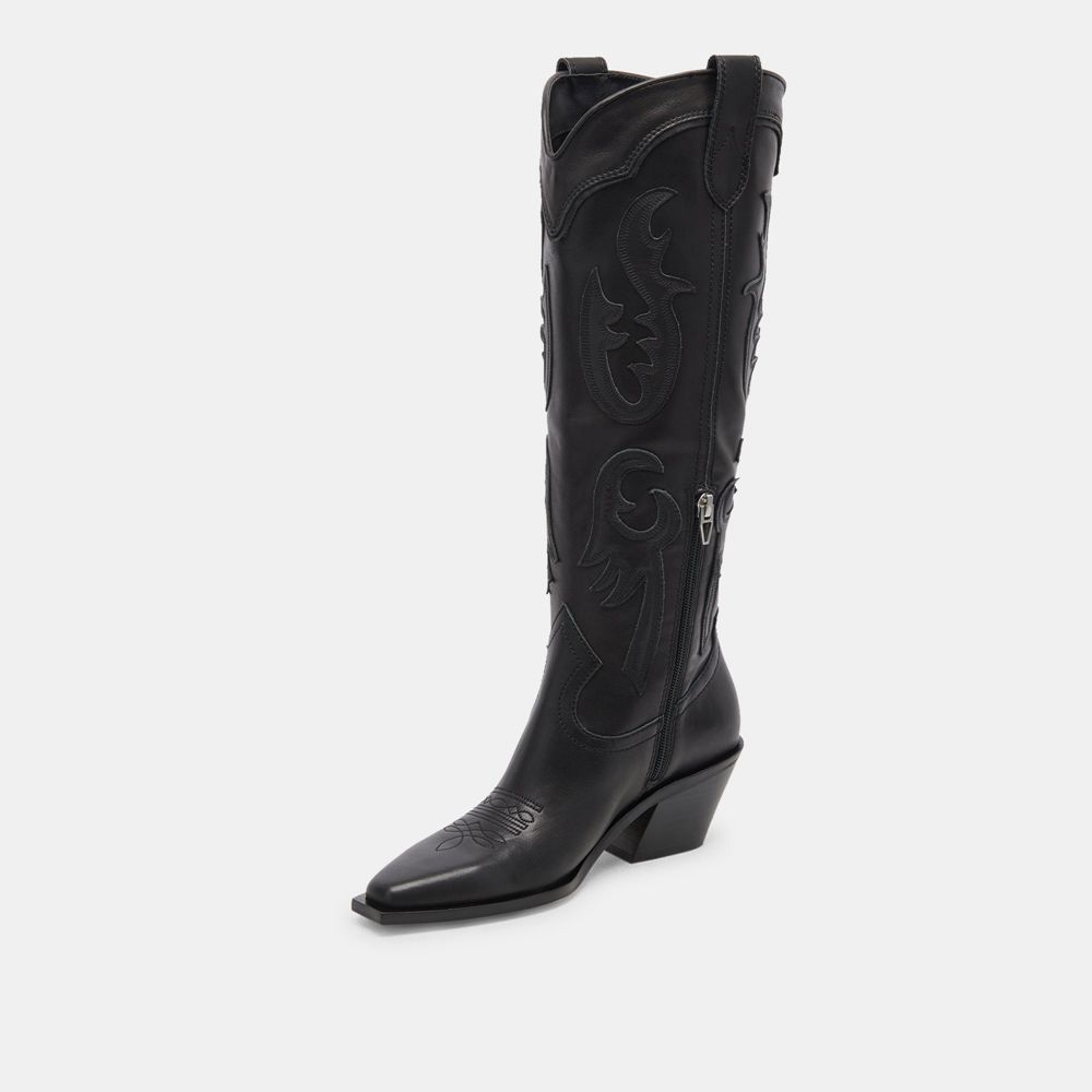 Dolce Vita Samsin Leather Women Western Boots Black | US-361895UJI