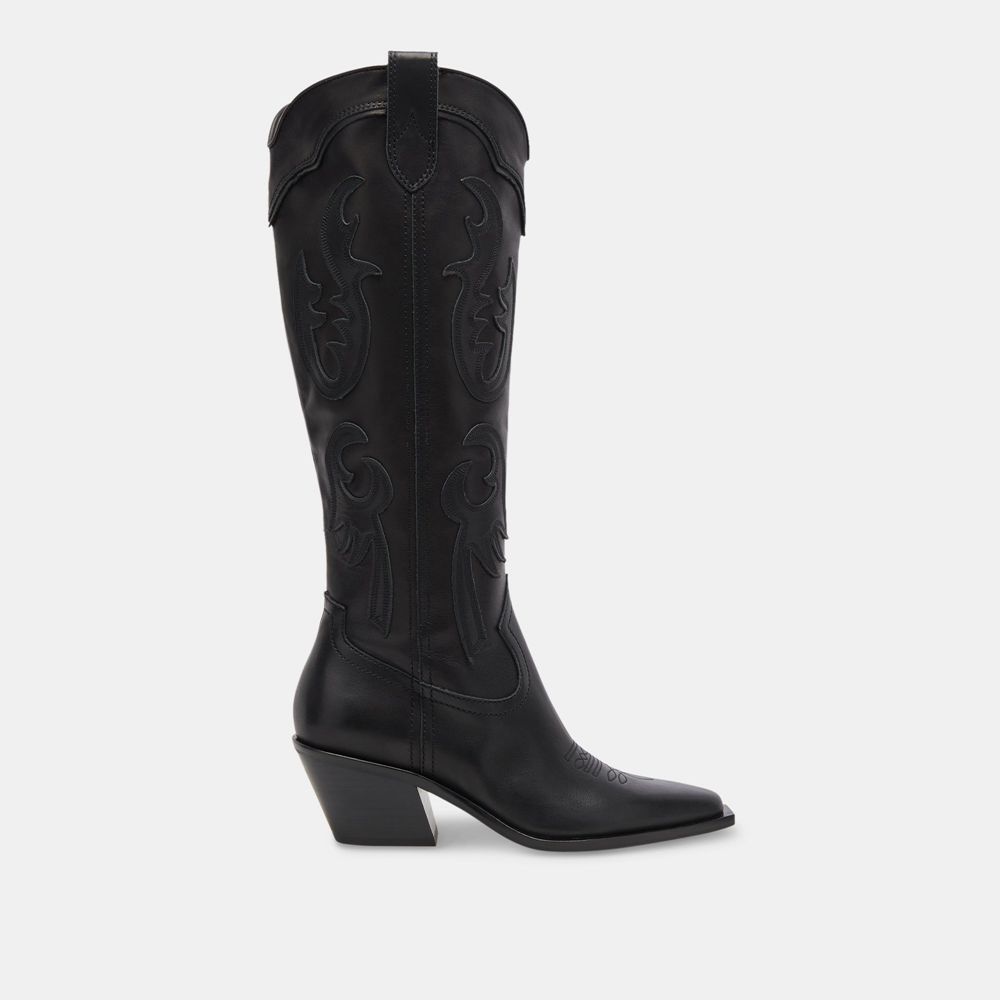 Dolce Vita Samsin Leather Women Western Boots Black | US-361895UJI