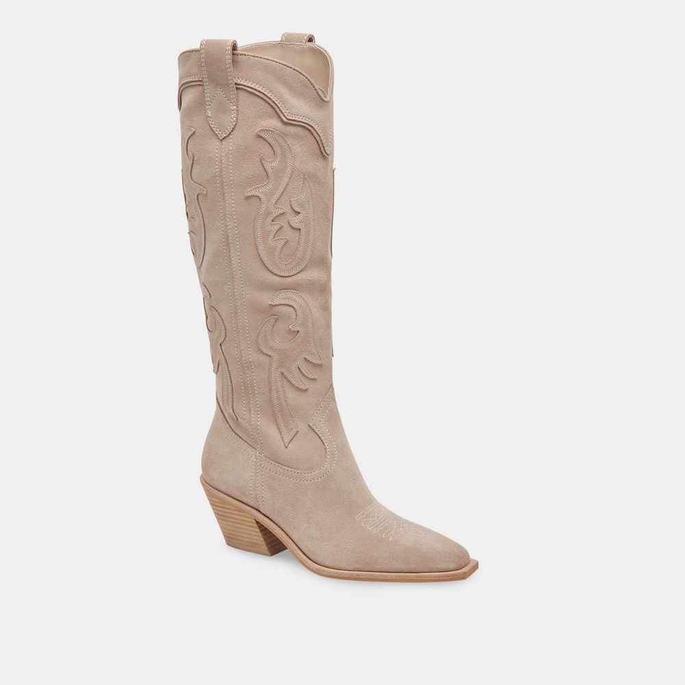 Dolce Vita Samsin Suede Women Western Boots Beige | US-853704HSG