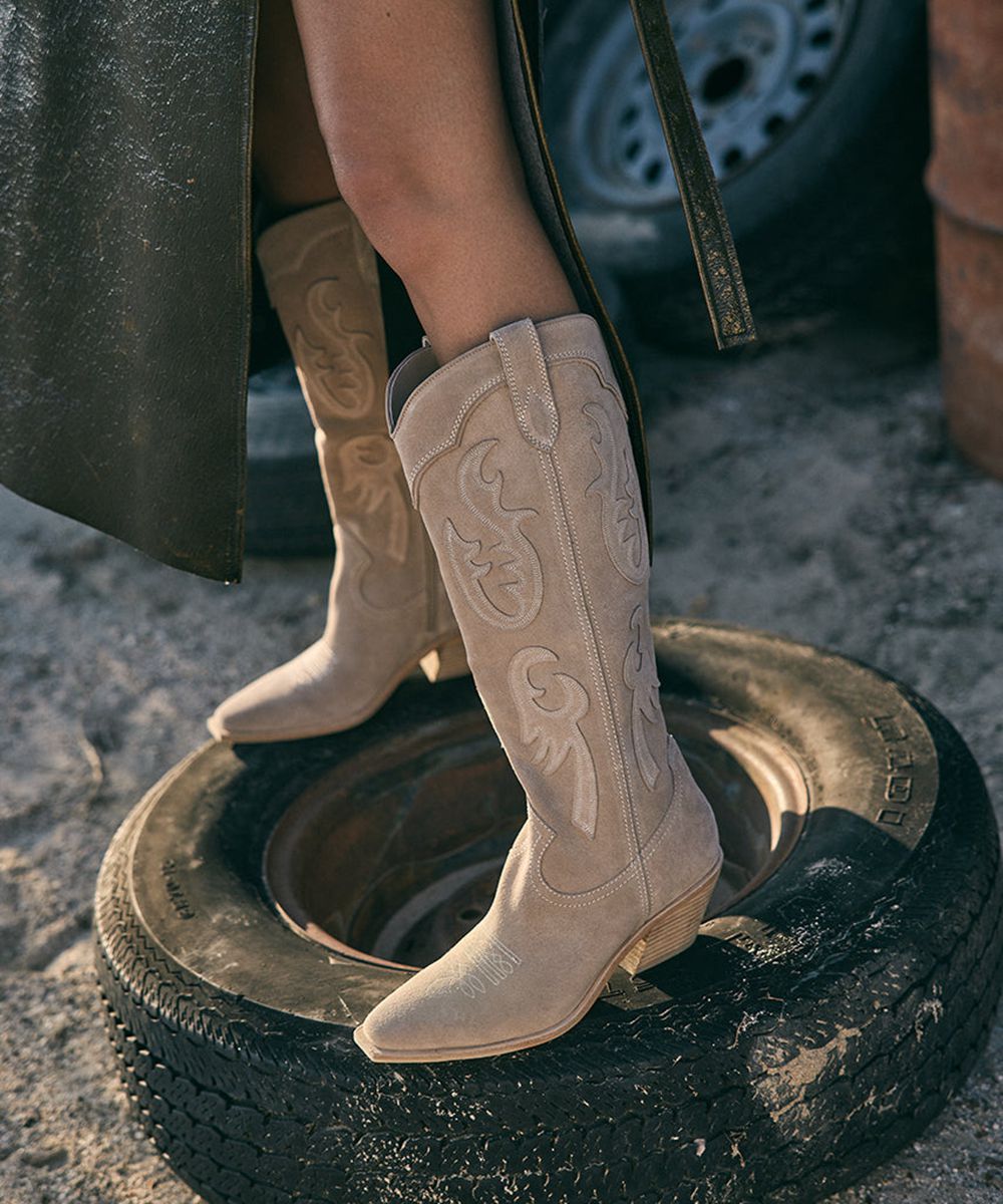 Dolce Vita Samsin Suede Women Western Boots Beige | US-853704HSG