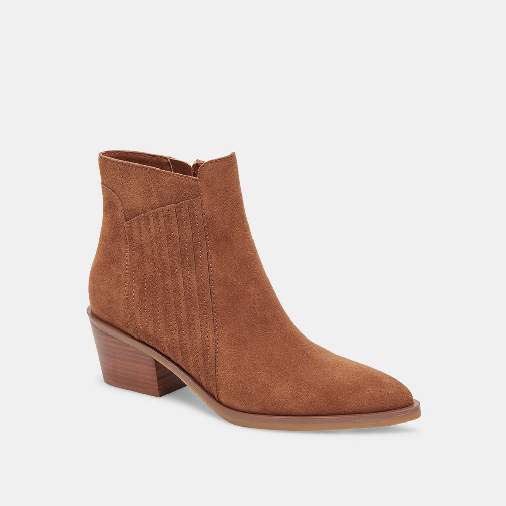 Dolce Vita Sawyer Suede Women Booties Brown | US-843501QGD