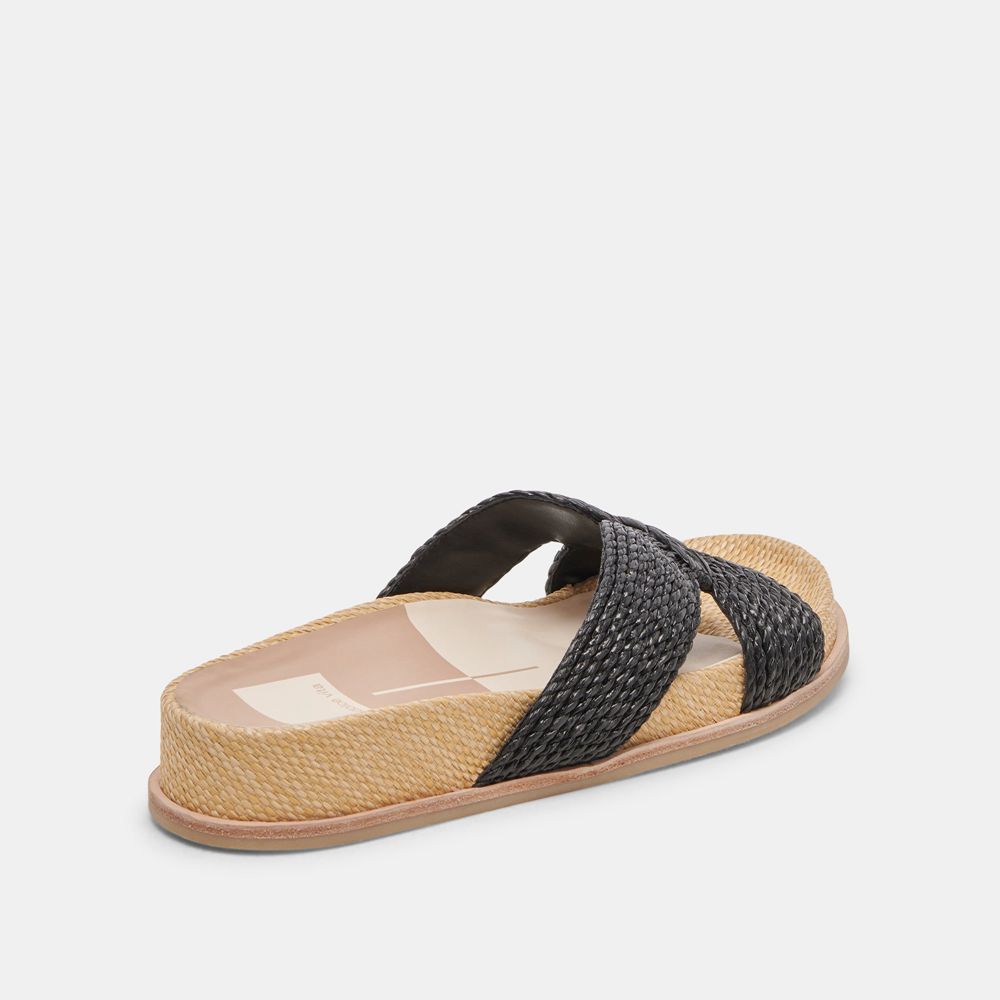 Dolce Vita Selda Wide Raffia Women Sandals Black | US-592017DGI