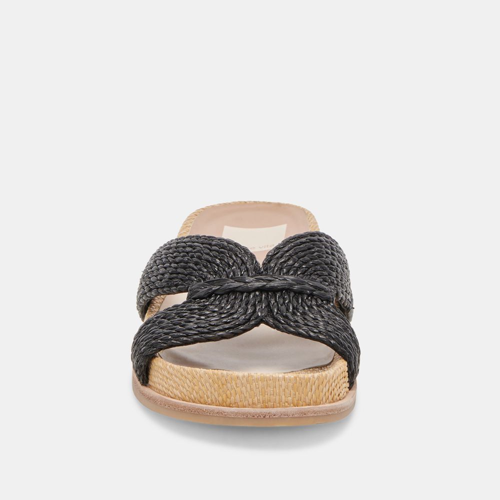 Dolce Vita Selda Wide Raffia Women Sandals Black | US-592017DGI