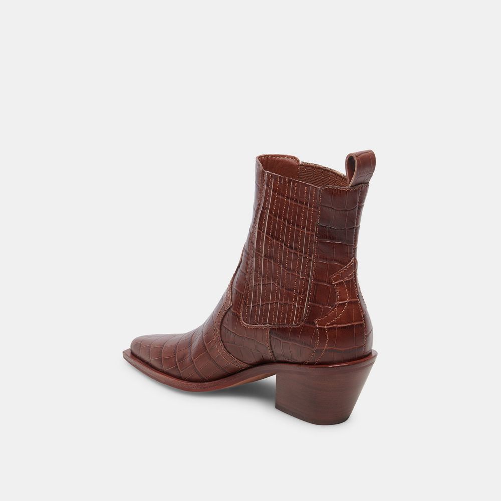 Dolce Vita Senna Leather Women Booties Brown Red | US-294537DZA