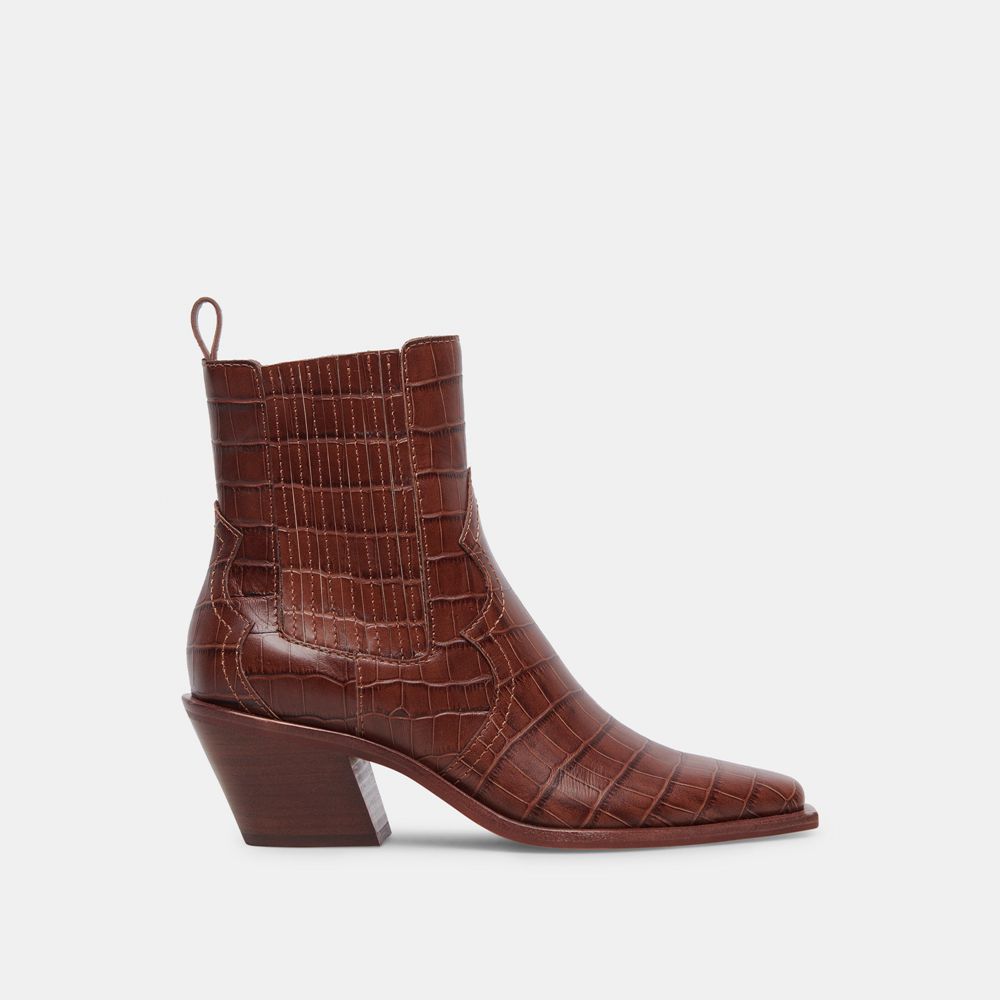 Dolce Vita Senna Leather Women Booties Brown Red | US-294537DZA