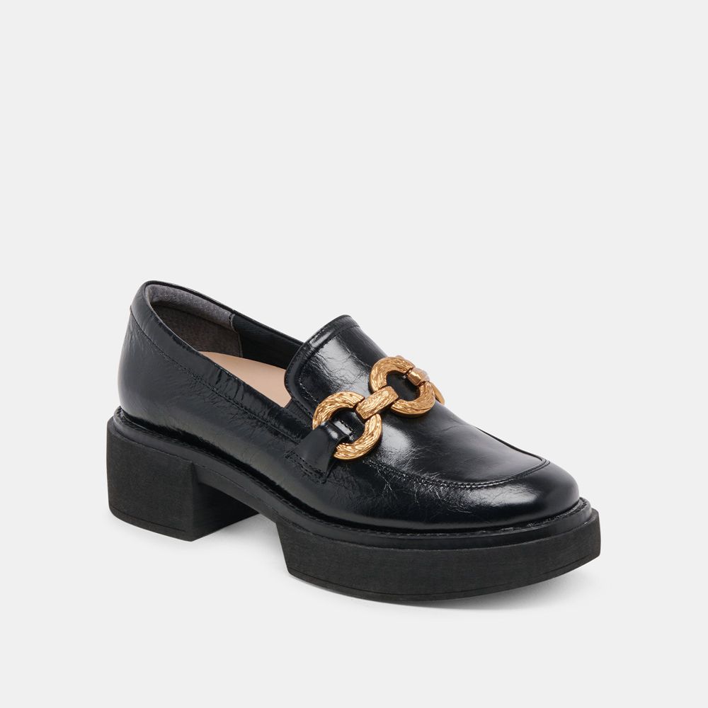 Dolce Vita Sheena Crinkle Patent Women Loafers Black | US-380149KUD