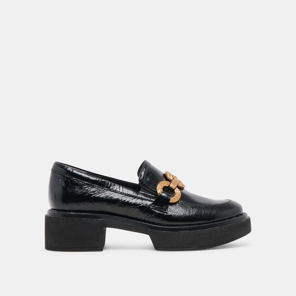 Dolce Vita Sheena Crinkle Patent Women Loafers Black | US-380149KUD