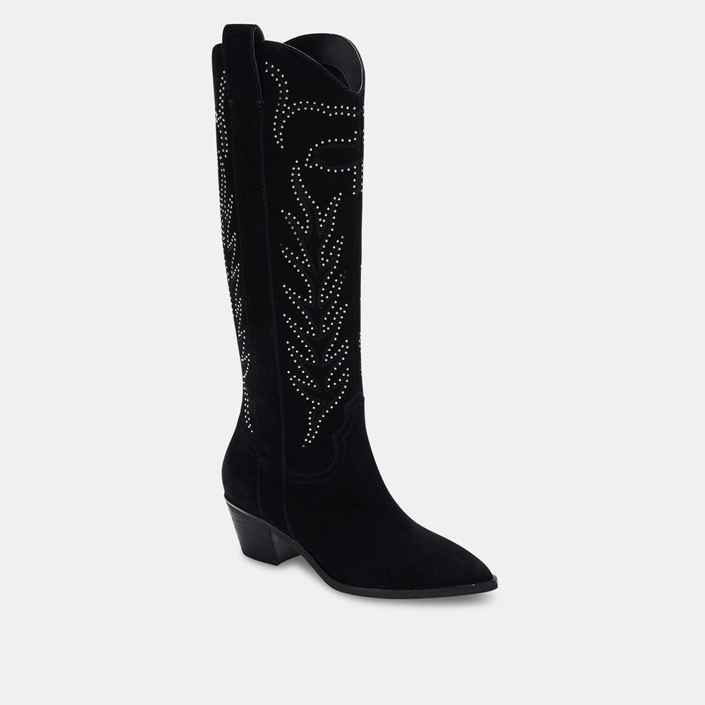 Dolce Vita Solei Stud Suede Women Western Boots Black | US-895067JGZ