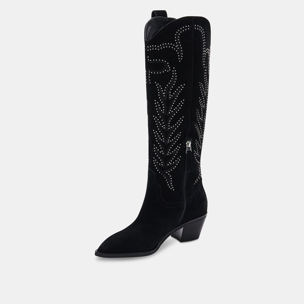 Dolce Vita Solei Stud Suede Women Western Boots Black | US-895067JGZ