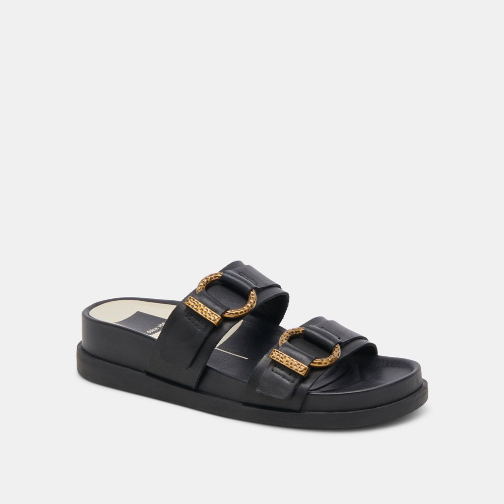 Dolce Vita Soya Leather Women Sandals Black | US-741359UOW