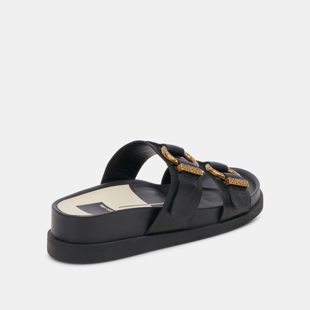 Dolce Vita Soya Leather Women Sandals Black | US-741359UOW