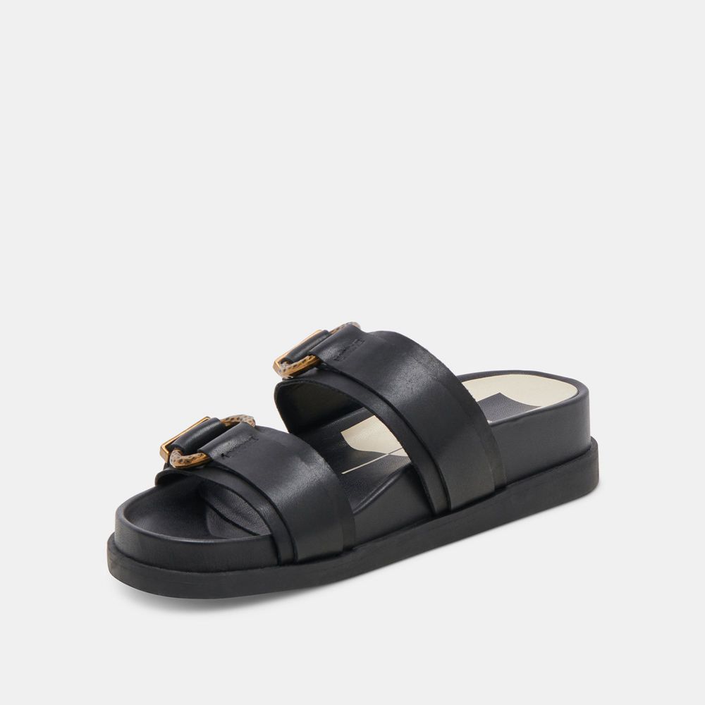 Dolce Vita Soya Leather Women Sandals Black | US-741359UOW