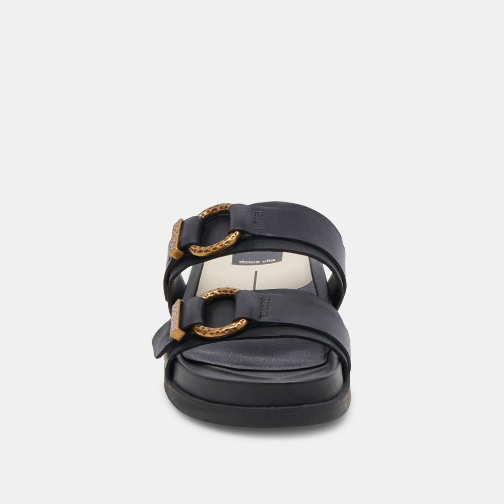 Dolce Vita Soya Leather Women Sandals Black | US-741359UOW