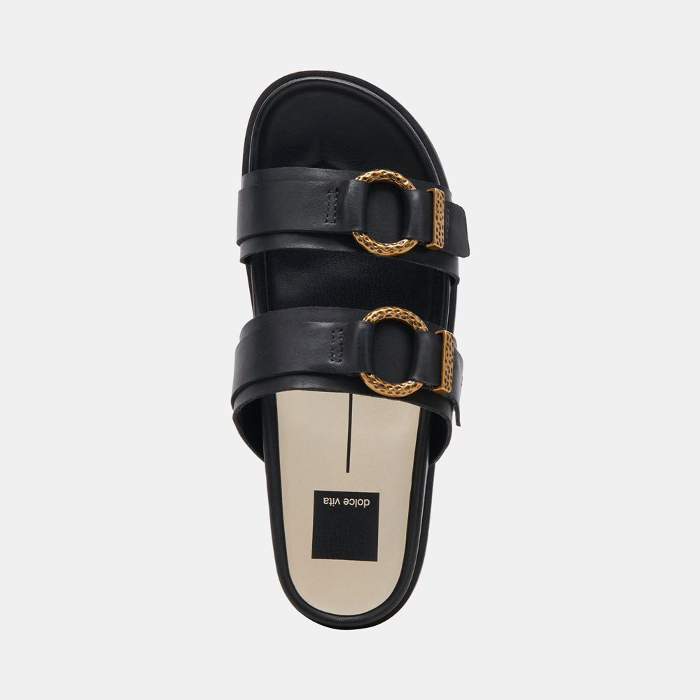 Dolce Vita Soya Leather Women Sandals Black | US-741359UOW