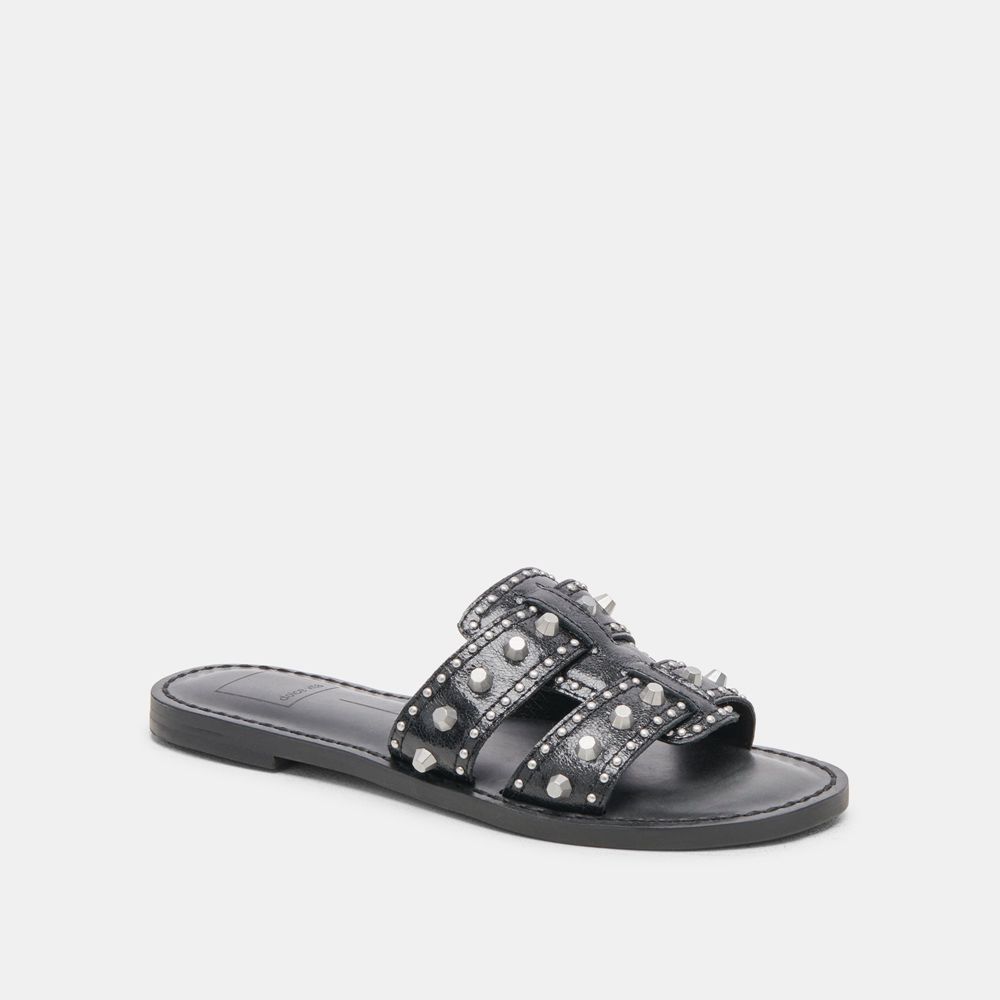 Dolce Vita Wesla Stud Crinkle Patent Women Sandals Black | US-710968CBS