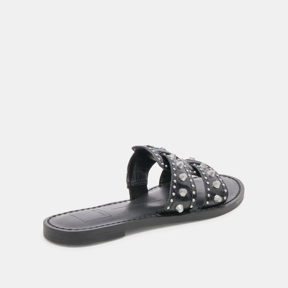 Dolce Vita Wesla Stud Crinkle Patent Women Sandals Black | US-710968CBS