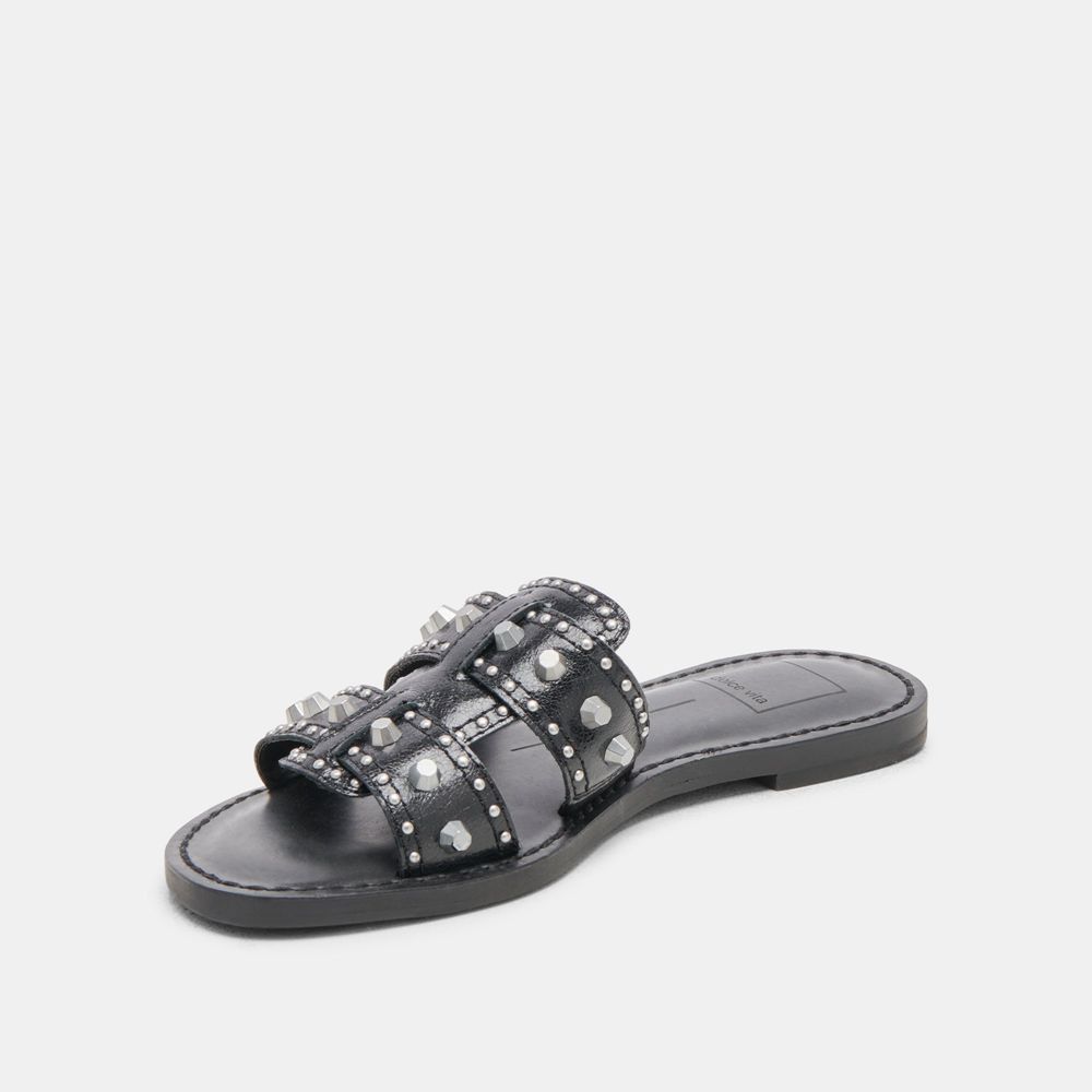 Dolce Vita Wesla Stud Crinkle Patent Women Sandals Black | US-710968CBS