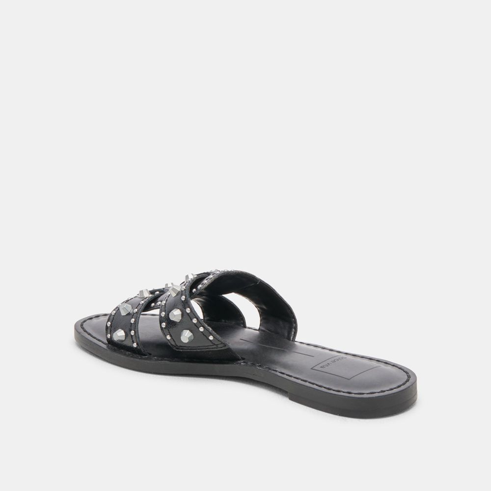 Dolce Vita Wesla Stud Crinkle Patent Women Sandals Black | US-710968CBS