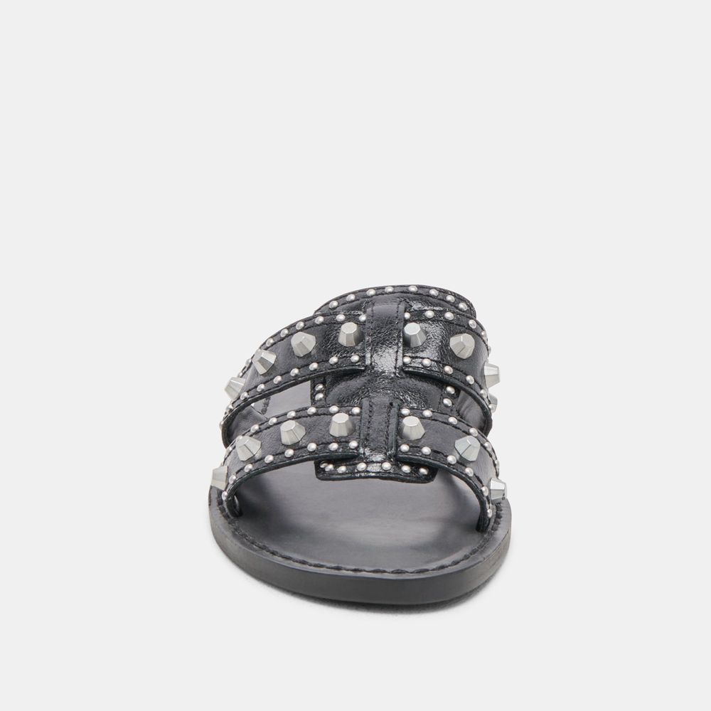 Dolce Vita Wesla Stud Crinkle Patent Women Sandals Black | US-710968CBS