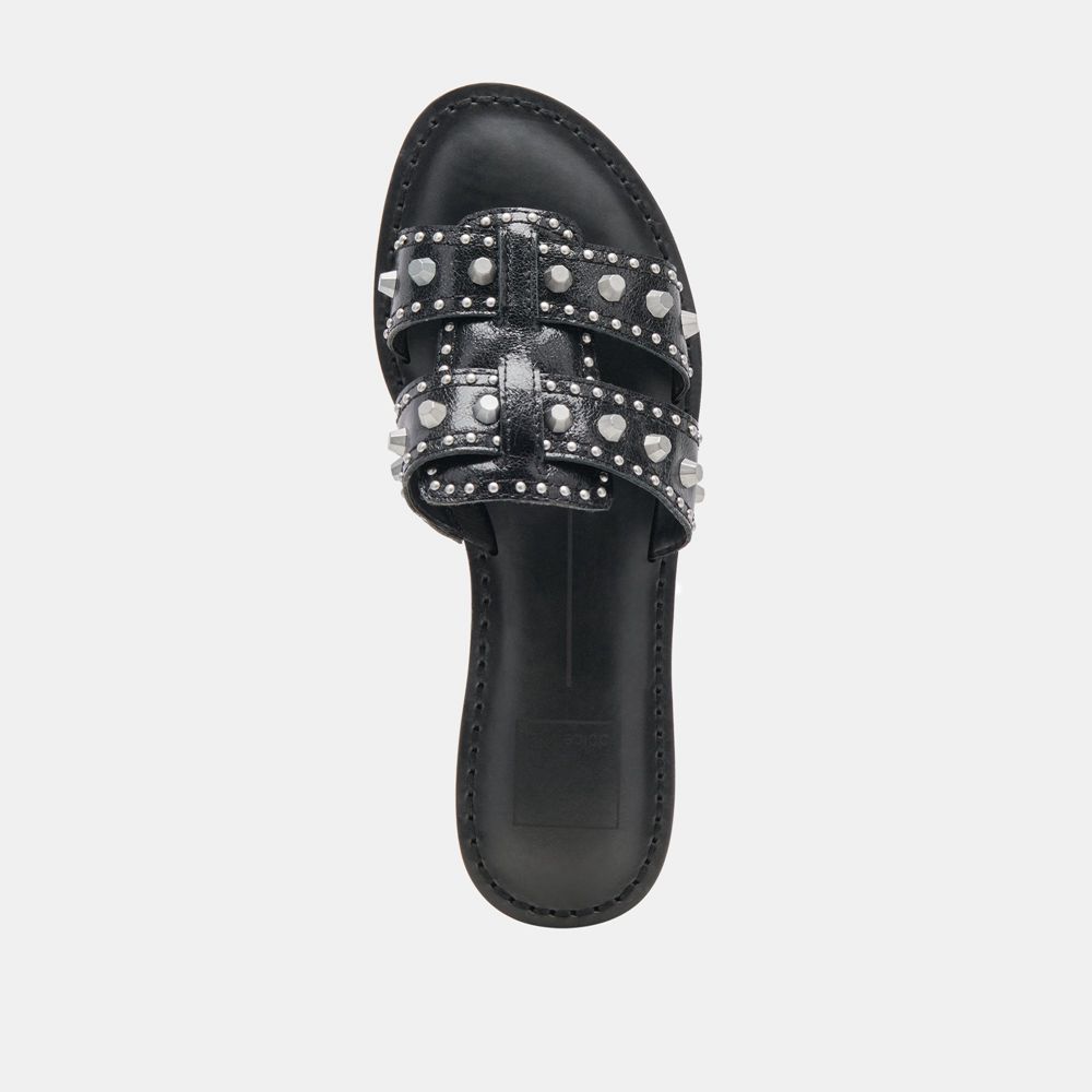 Dolce Vita Wesla Stud Crinkle Patent Women Sandals Black | US-710968CBS