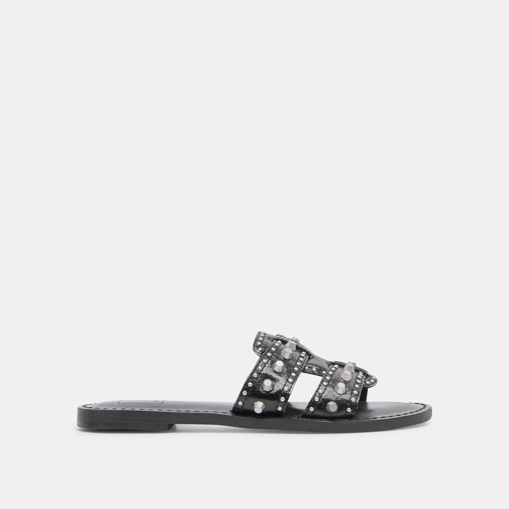 Dolce Vita Wesla Stud Crinkle Patent Women Sandals Black | US-710968CBS