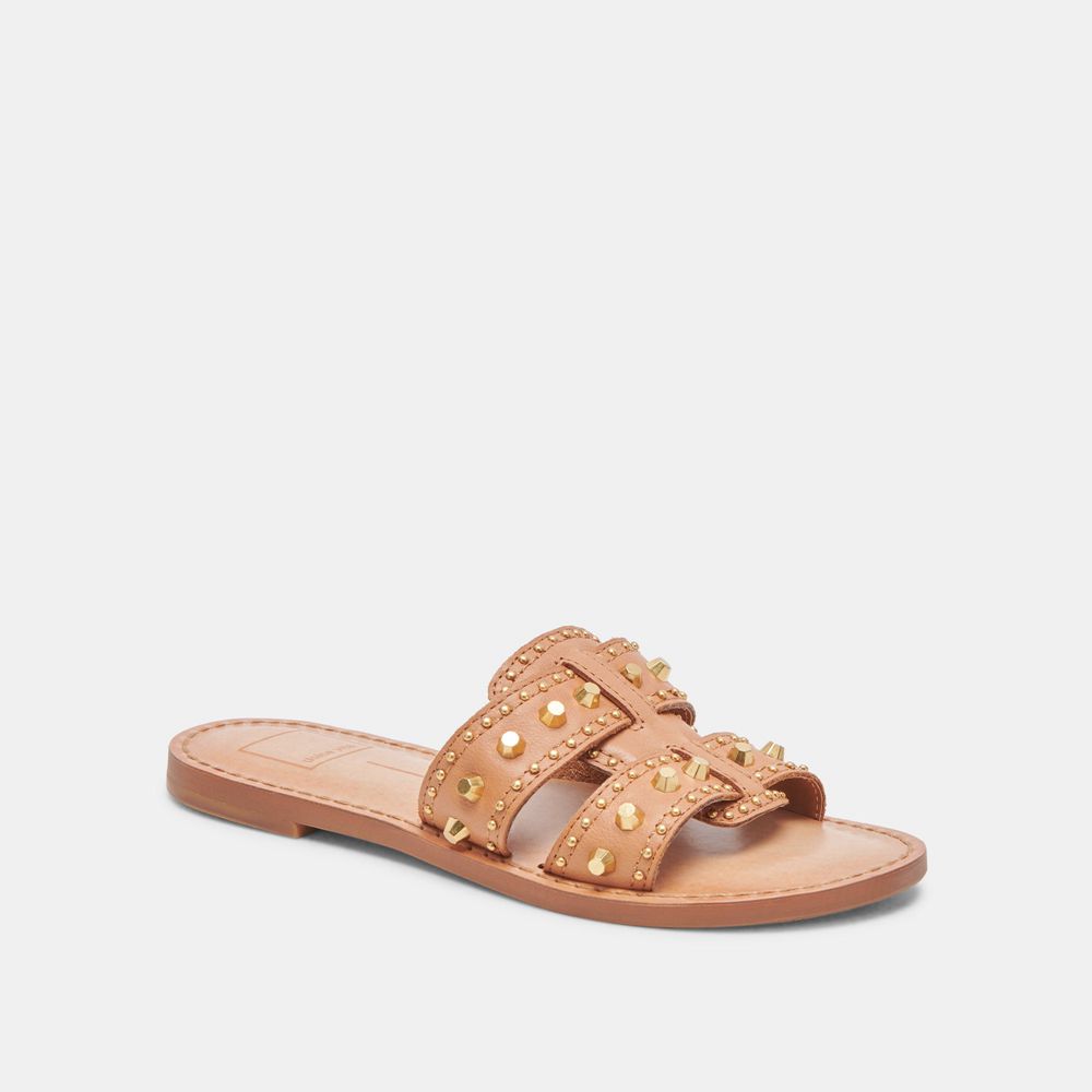 Dolce Vita Wesla Stud Leather Women Sandals Brown | US-058319AYH