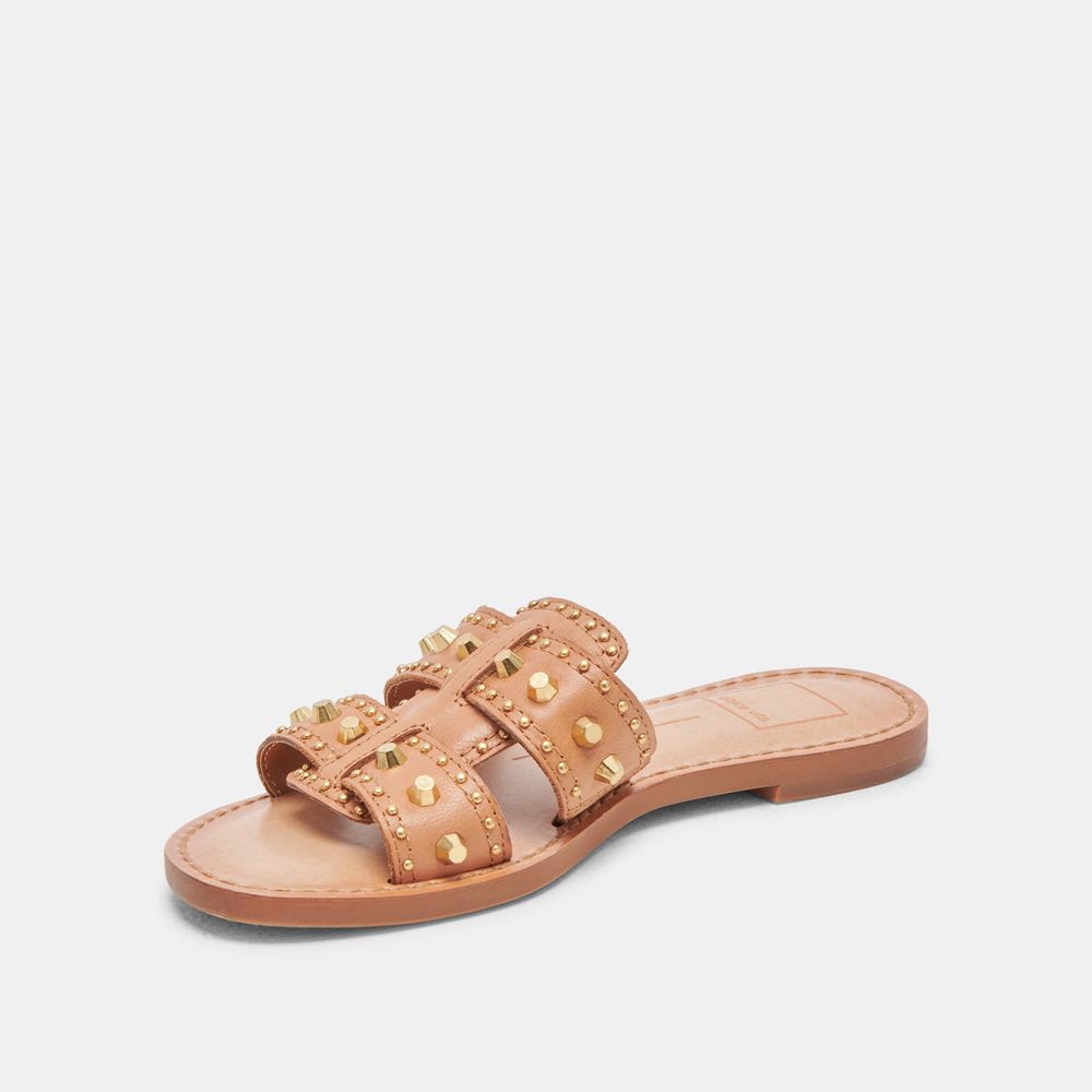 Dolce Vita Wesla Stud Leather Women Sandals Brown | US-058319AYH