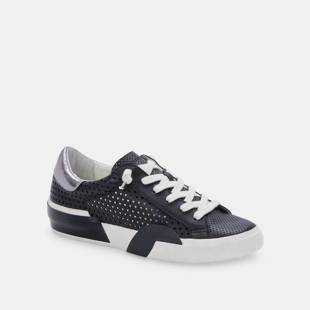 Dolce Vita Zina Perforated Leather Women Sneakers Black | US-647158BNG